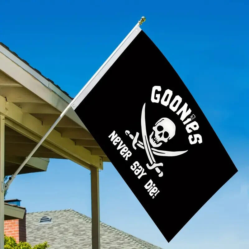 Goonies Never Say Die Black & White Pirate Flag 3 ft x 5 ft NEW! Home & Garden:Yard, Garden & Outdoor Living:Décor:Flags Cozy Home Treasures